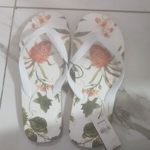 Express Floral White and Green Flip-Flops